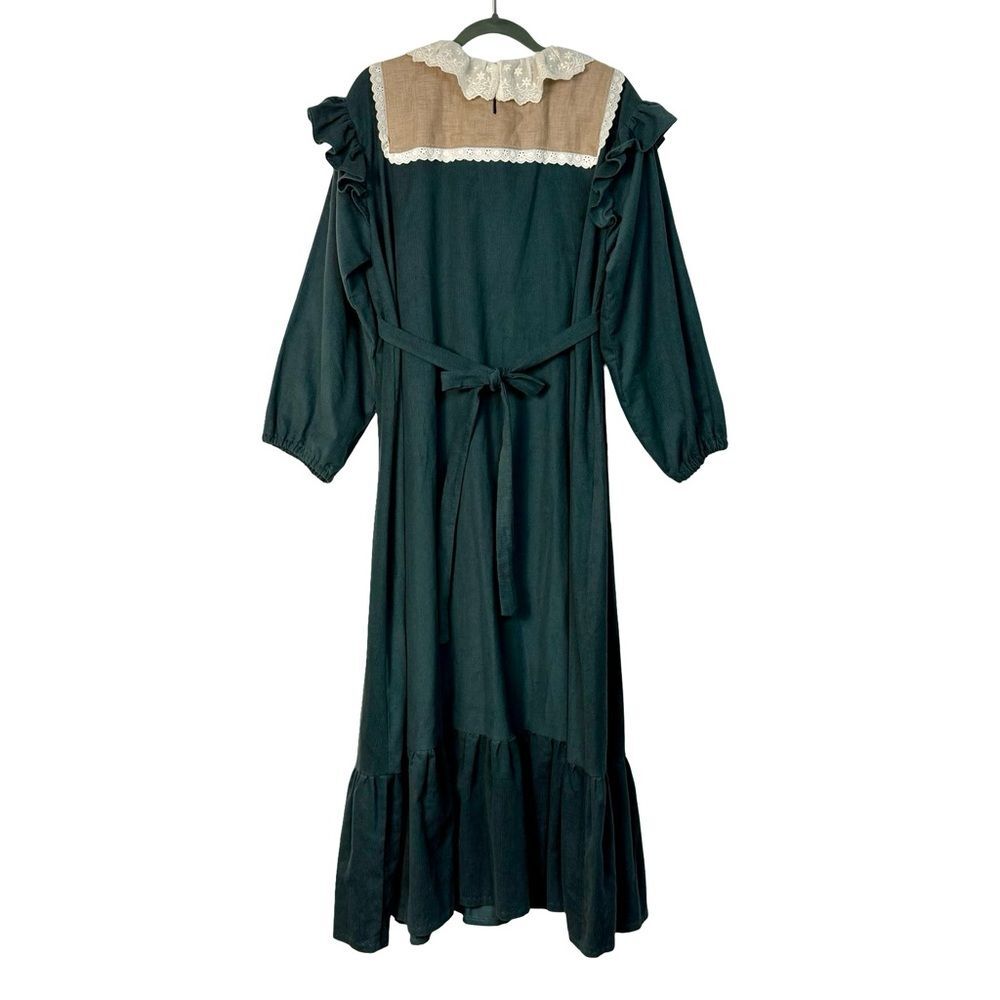Foxy Chest Green Prairie Maxi Dress Cottagecore Victorian Lace M - Picture 2 of 14